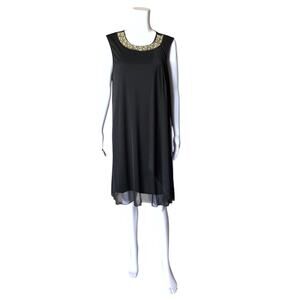 ANNALEE + HOPE Womens Size Large Black Sleeveless Beaded Side Ruffle Shift Dress